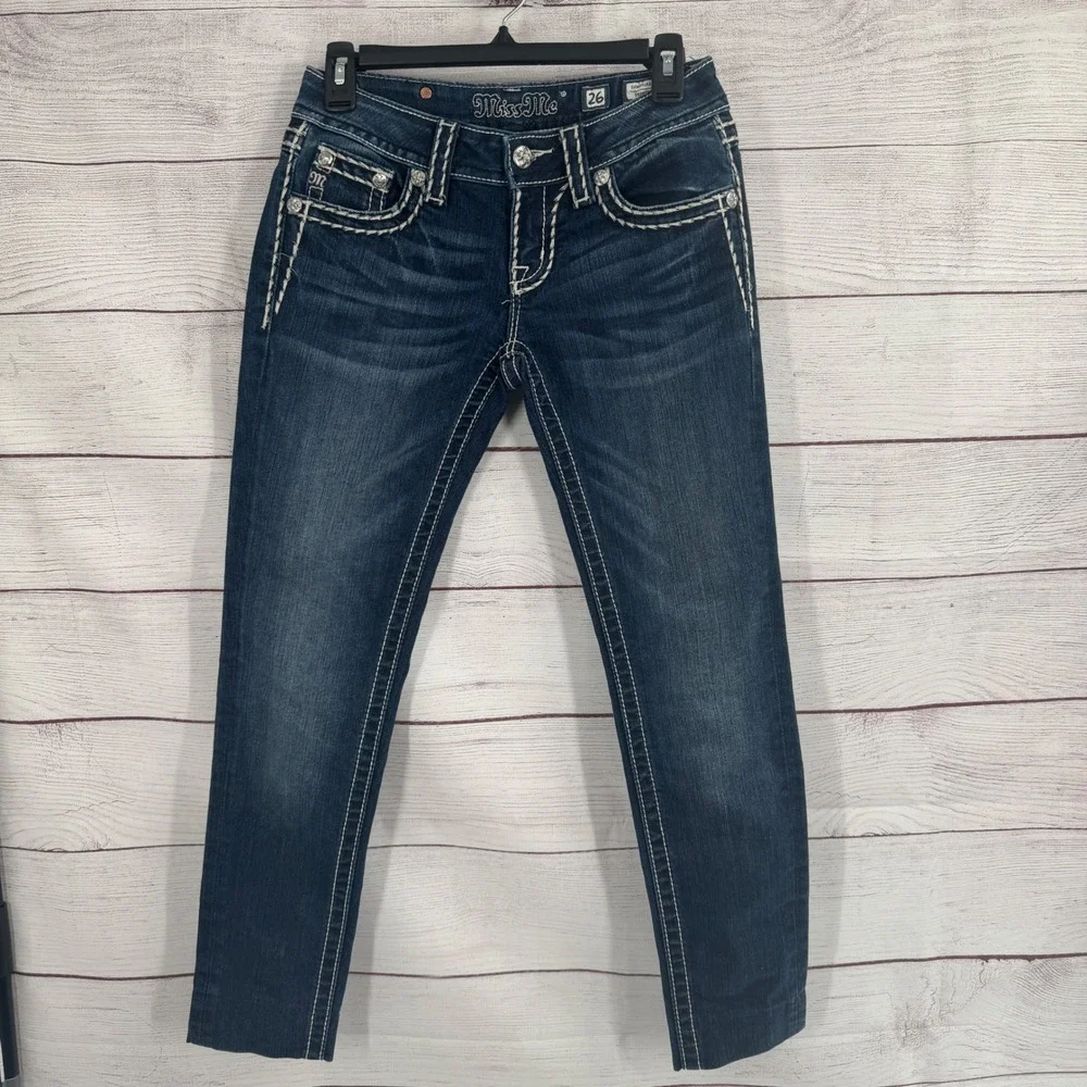Miss Me Signature Skinny Jeans Size 26 Embellished Pockets Dark Wash Denim
